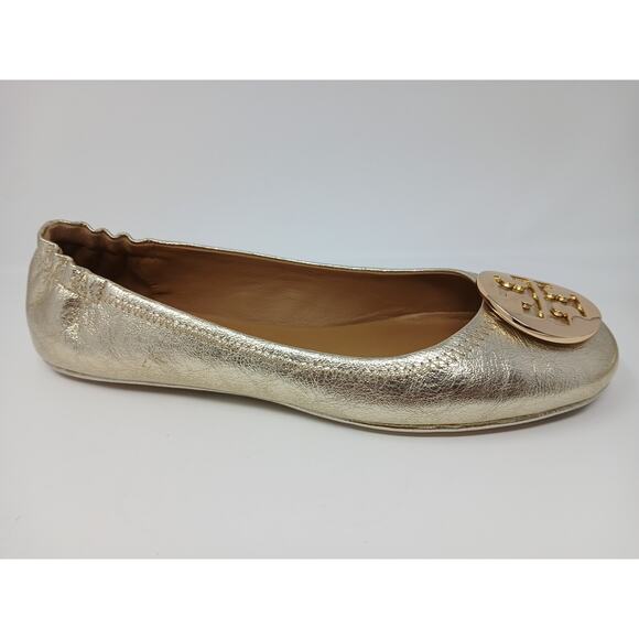 Tory Burch Minnie Travel Ballet With Logo Spark Gold Shoes Women’s Sz 10.5 New - Picture 14 of 16